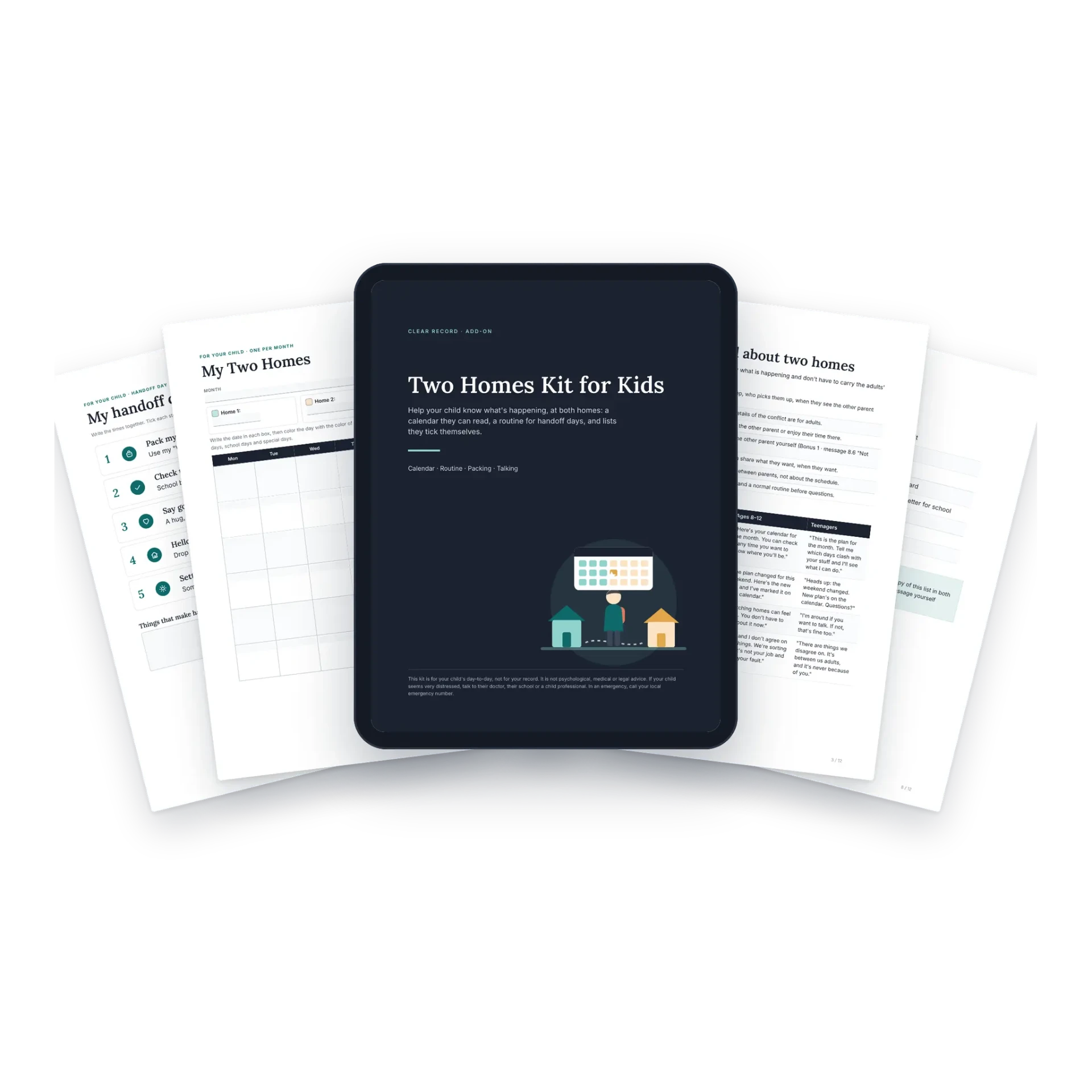 Clear Record Two Homes kit for kids — cover and sample pages