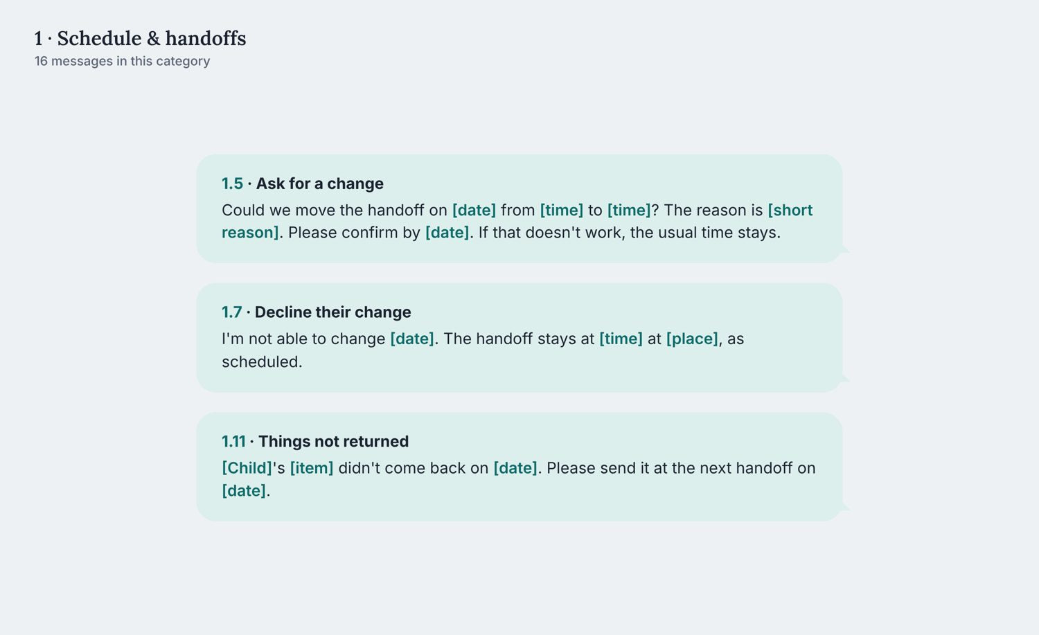 Message templates for schedules and handoffs